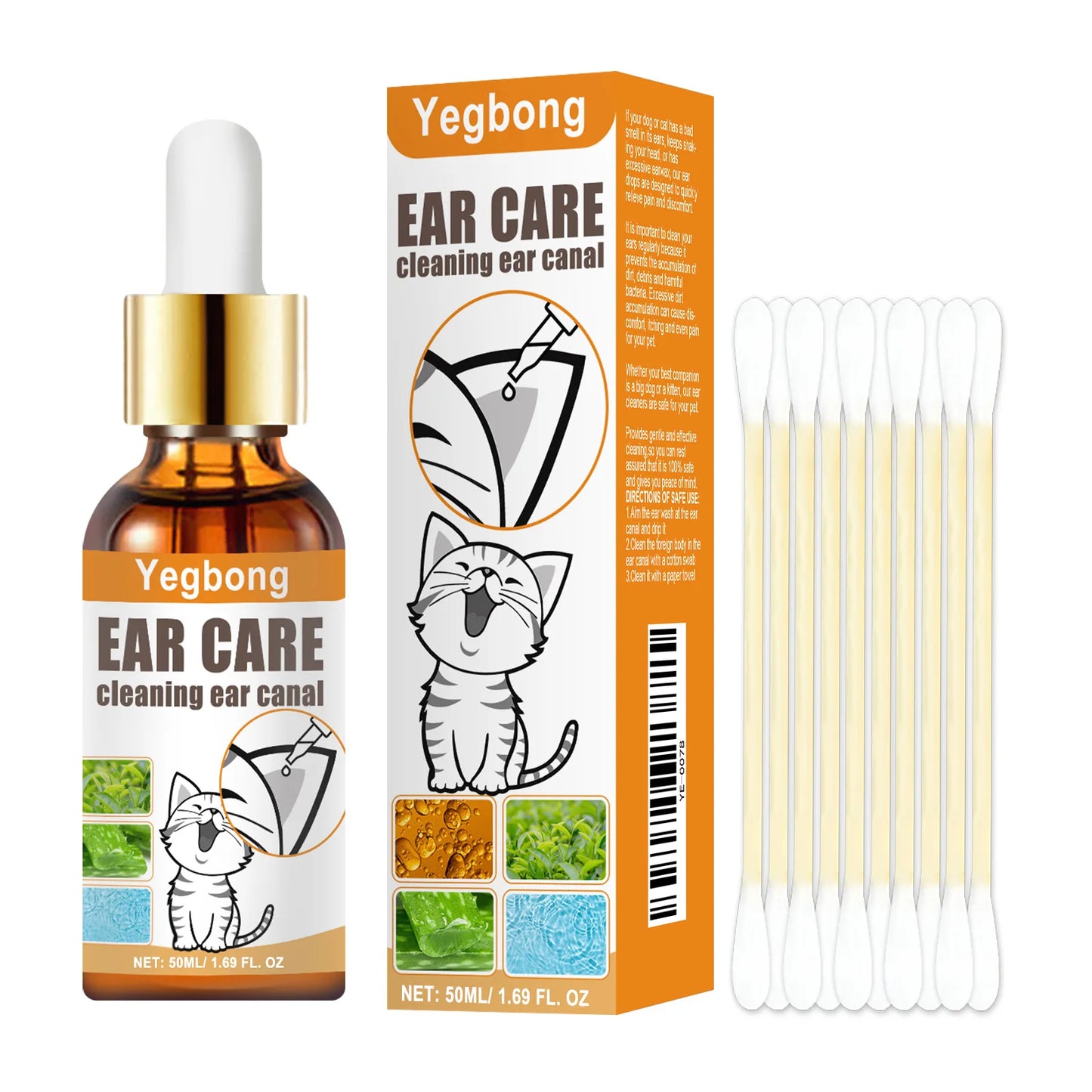 Yegbong 50ml Pet Ear Cleaner – Ear Mite Deodorant & Soothing Wash for Dogs and Cats