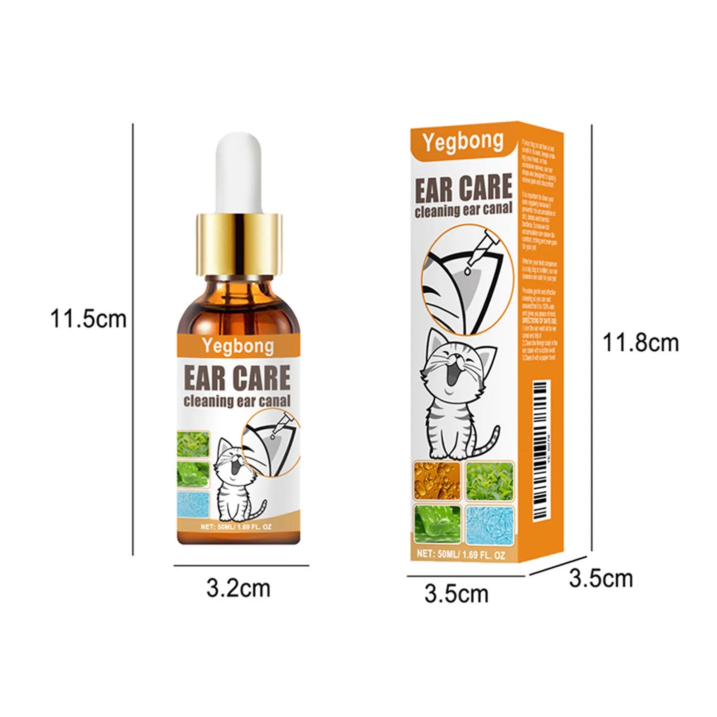 Yegbong 50ml Pet Ear Cleaner – Ear Mite Deodorant & Soothing Wash for Dogs and Cats