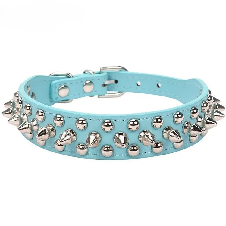 Adjustable PU Leather Spiked Dog Collar – Punk Rivet Design for Small Dogs and Cats