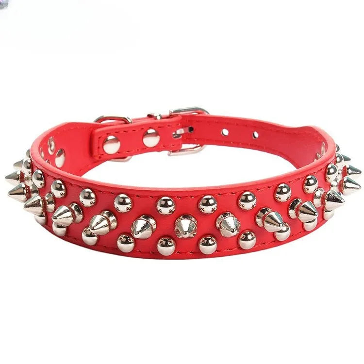 Adjustable PU Leather Spiked Dog Collar – Punk Rivet Design for Small Dogs and Cats