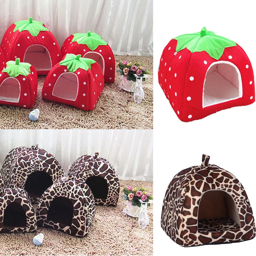Soft Strawberry Pet House – Cozy Kennel Tent for Small Dogs & Cats