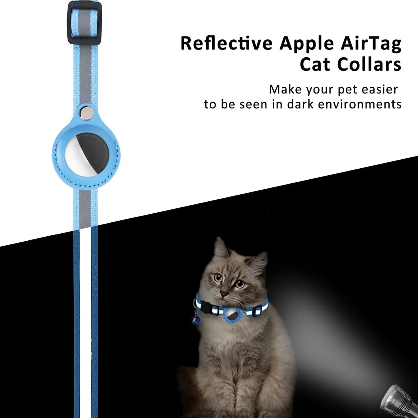 Anti-Lost Cat Collar with AirTag GPS Tracker Case – Reflective, Bell-Equipped Protective Necklace