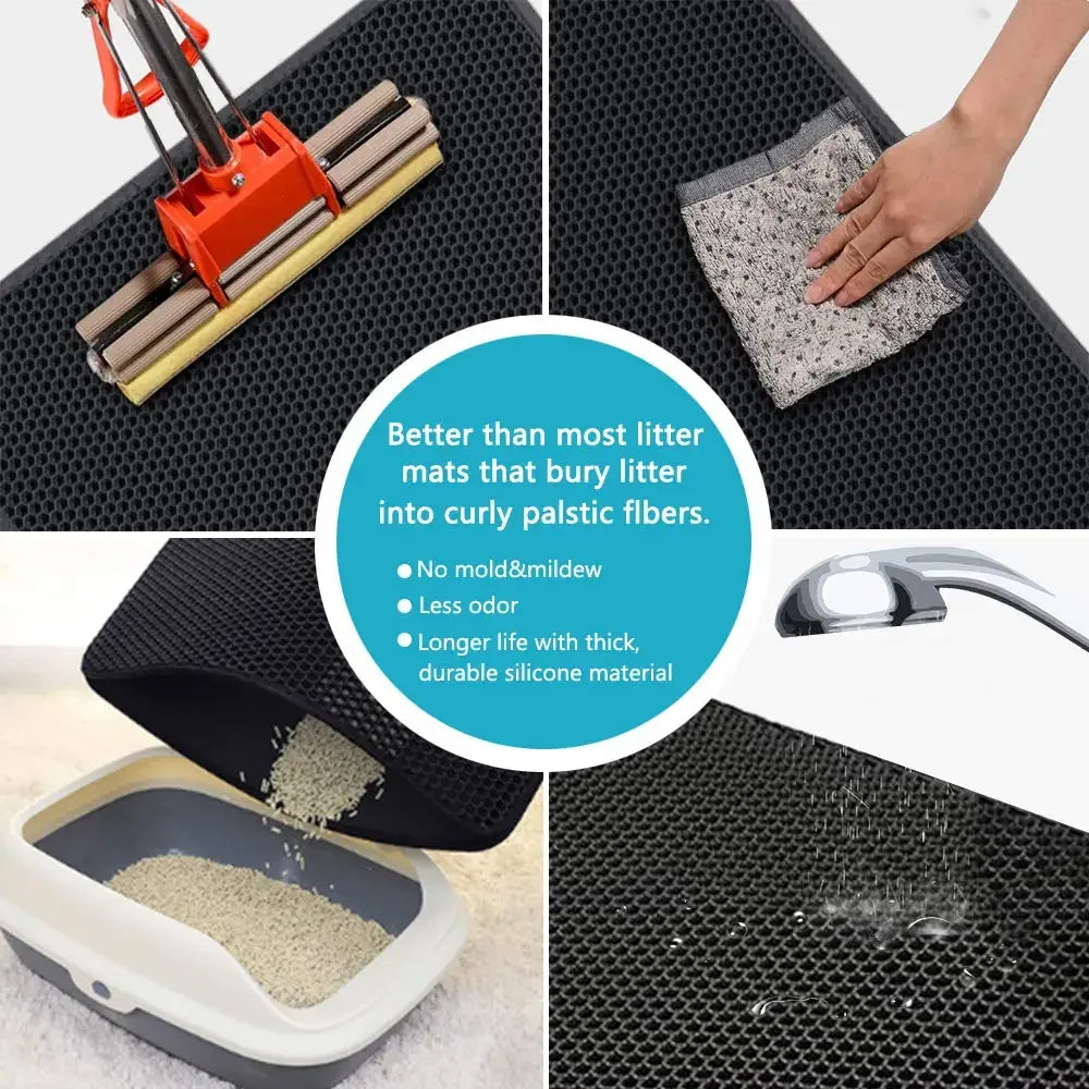 Double-Layer Waterproof Cat Litter Mat – Non-Slip, Easy-Clean Pad with Bonus Gift