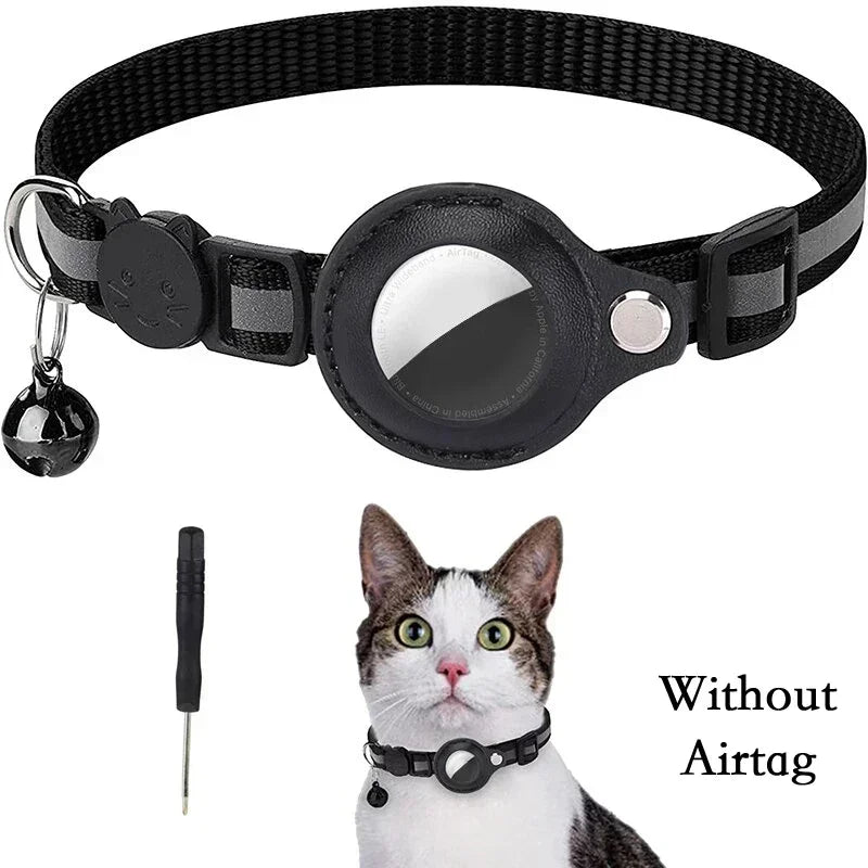 Anti-Lost Cat Collar with AirTag GPS Tracker Case – Reflective, Bell-Equipped Protective Necklace