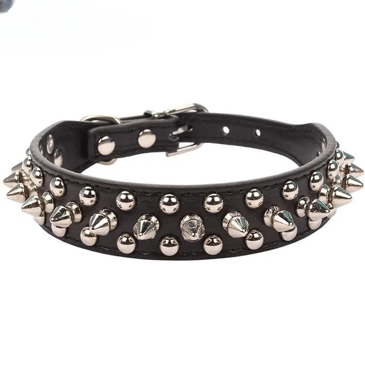Adjustable PU Leather Spiked Dog Collar – Punk Rivet Design for Small Dogs and Cats