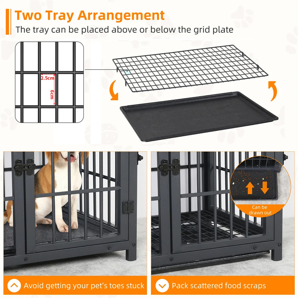 Large Wooden Dog Crate – Furniture-Style Indoor Kennel with 3 Doors, Removable Tray & End Table Design