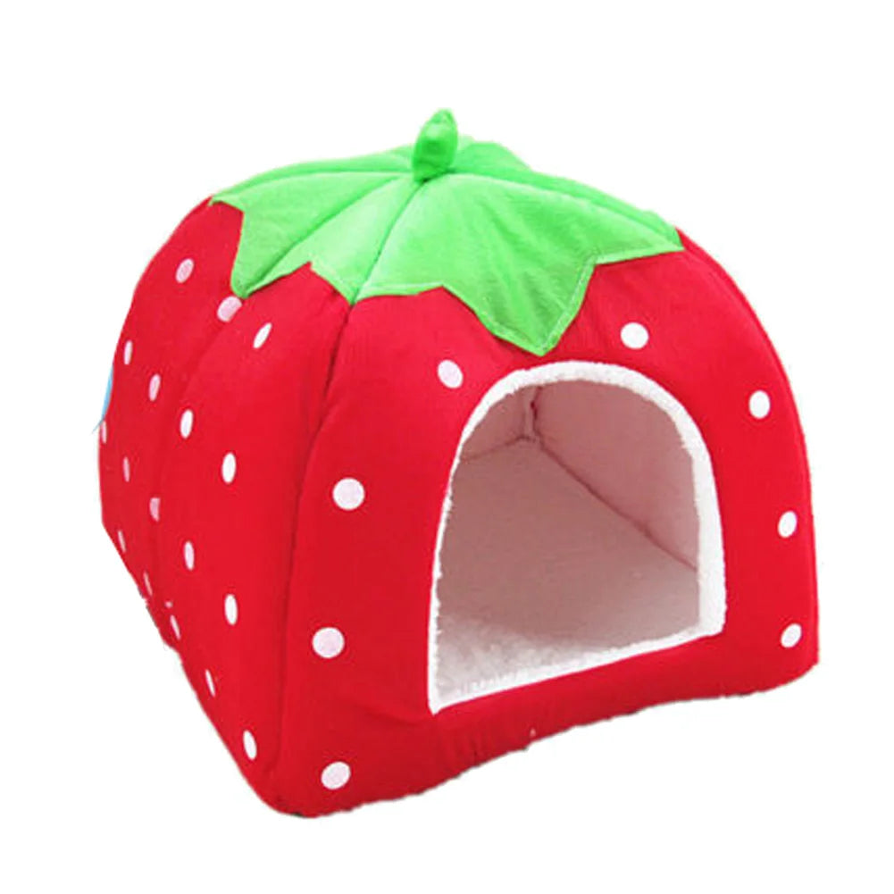 Soft Strawberry Pet House – Cozy Kennel Tent for Small Dogs & Cats