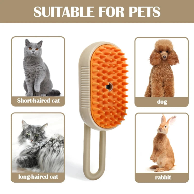 3-in-1 Steam Cat Brush – Pet Hair Remover, Steamy Spray & Massage Comb