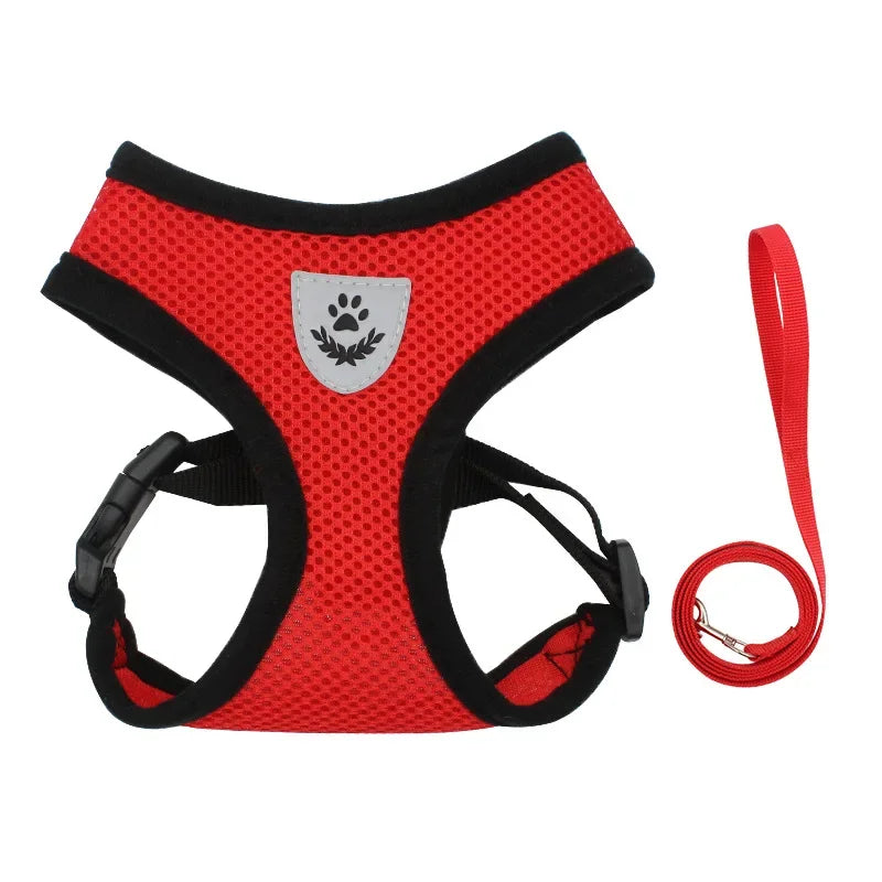 Summer Adjustable Pet Harness & Leash – Breathable Polyester Mesh with Reflective Strips