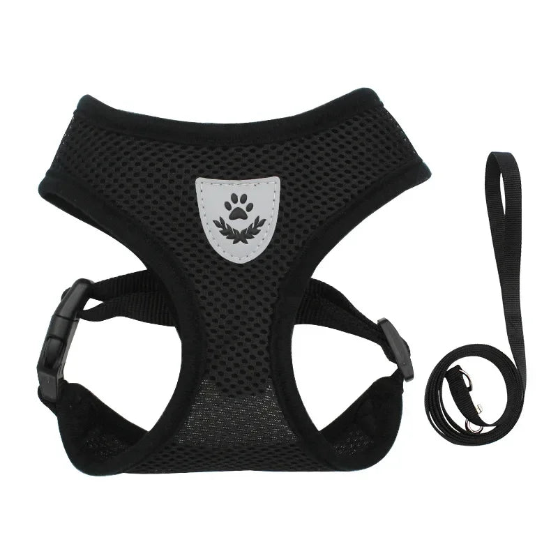 Summer Adjustable Pet Harness & Leash – Breathable Polyester Mesh with Reflective Strips