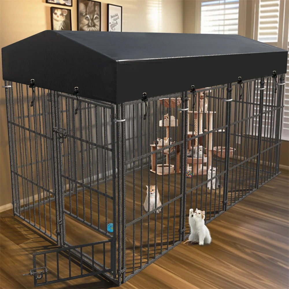 Heavy-Duty Large Dog Kennel – Welded Metal Playpen with Roof Cover for Outdoor & Indoor Use