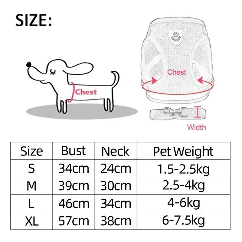 Adjustable Mesh Harness Vest with Leash – For Cats, Puppies & Small Dogs