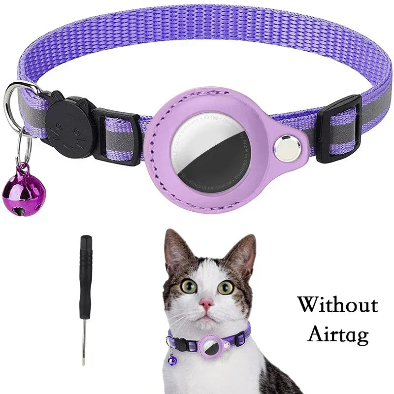 Anti-Lost Cat Collar with AirTag GPS Tracker Case – Reflective, Bell-Equipped Protective Necklace