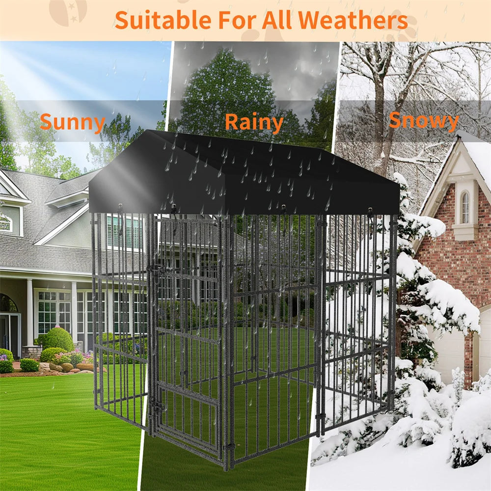 Heavy-Duty Large Dog Kennel – Welded Metal Playpen with Roof Cover for Outdoor & Indoor Use