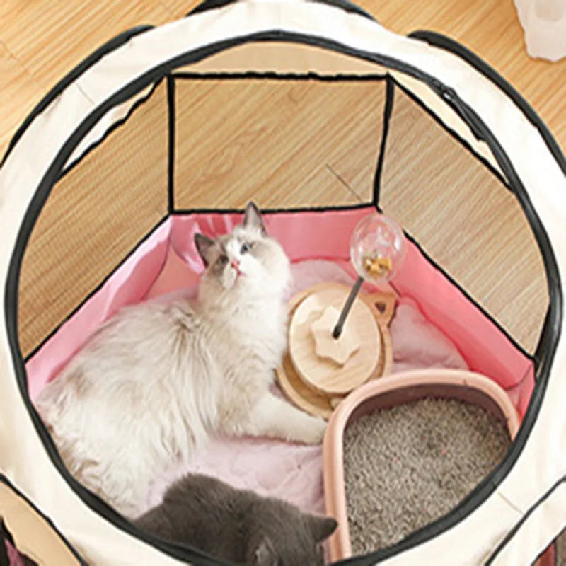 Octagonal Foldable Pet Cage – Breathable Delivery Room Tent & Scratch-Resistant Nest for Cats and Dogs