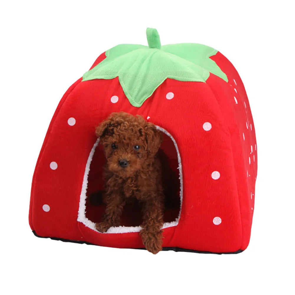 Soft Strawberry Pet House – Cozy Kennel Tent for Small Dogs & Cats