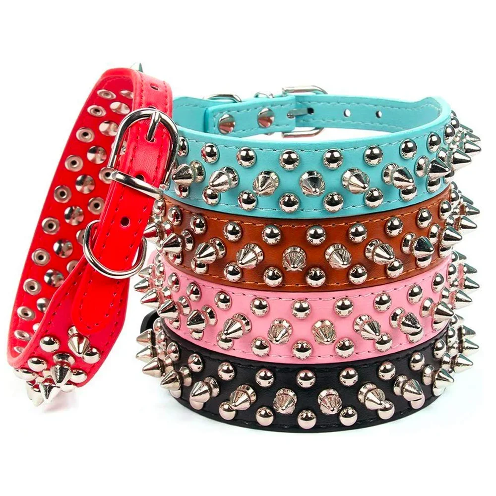 Adjustable PU Leather Spiked Dog Collar – Punk Rivet Design for Small Dogs and Cats