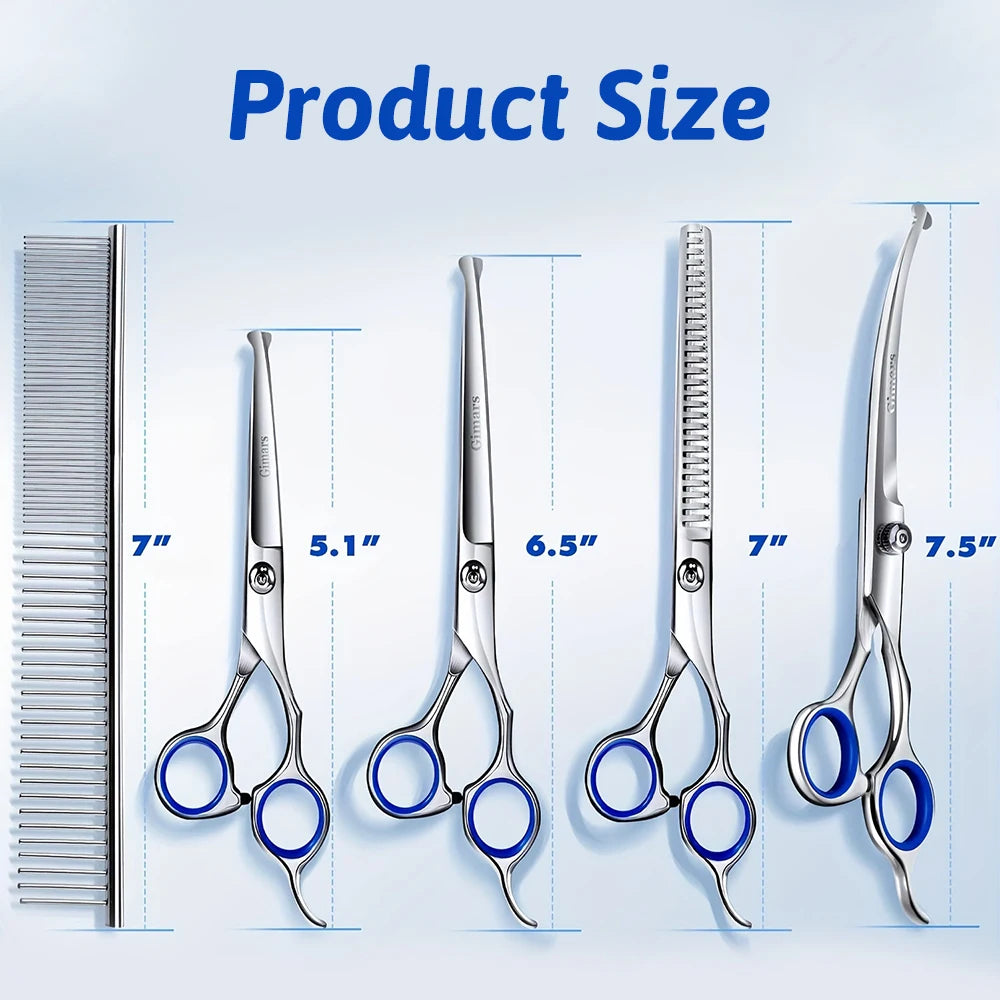 Professional 7-Inch 4CR Stainless Steel Pet Hair Shears – 7-Piece Grooming Scissors Set