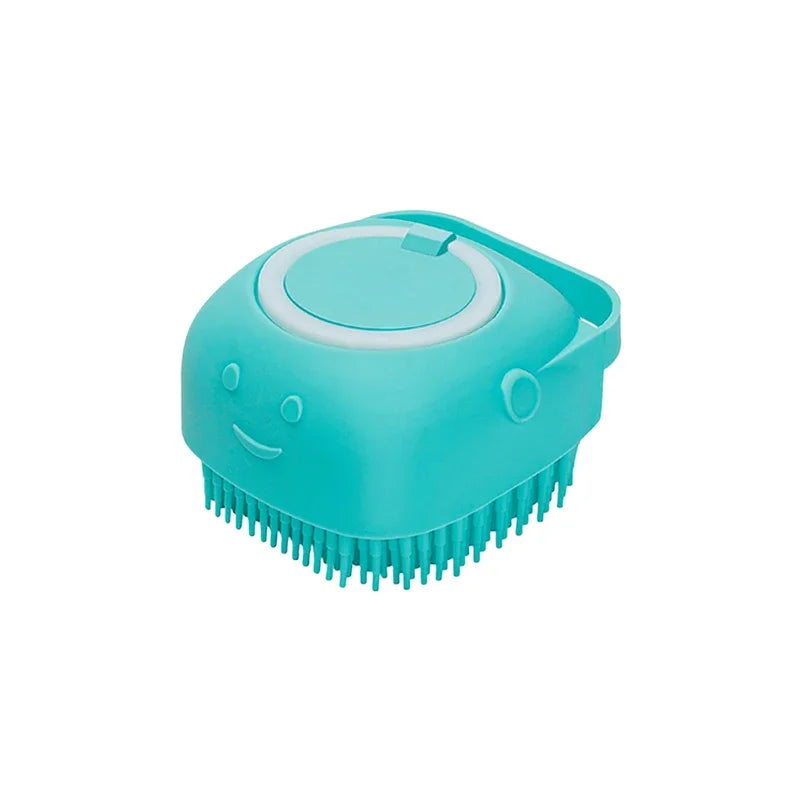 Dog Bathing Brush with Shampoo Dispenser – Soft Silicone Massage & Grooming Tool for Dogs & Cats