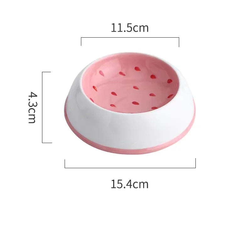 Cute Fruit-Shaped Ceramic Pet Bowls – Watermelon & Strawberry Designs for Cats & Small Dogs