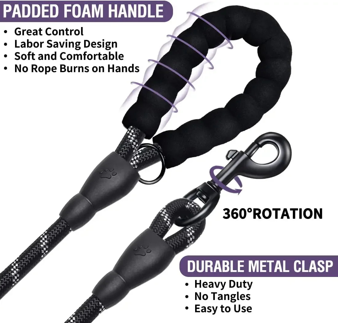 Heavy-Duty Reflective Dog Leash – Strong & Secure for Small, Medium, and Large Dogs