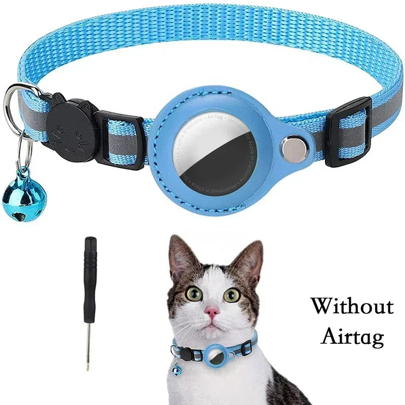 Anti-Lost Cat Collar with AirTag GPS Tracker Case – Reflective, Bell-Equipped Protective Necklace