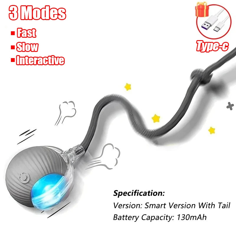 Smart Rolling Ball Toy for Cats & Dogs – Rechargeable with Faux Tail & Mouse-Like Motion