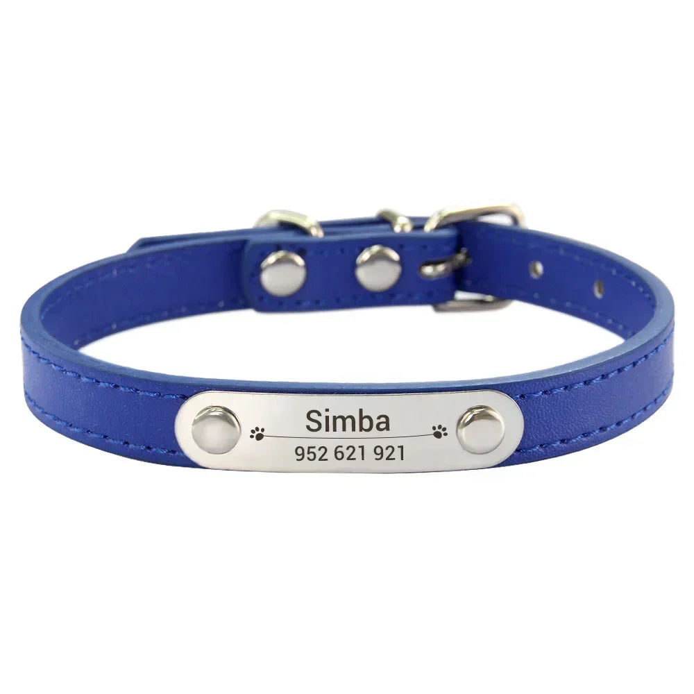 Personalized PU Leather Dog Collar with Name Carved ID – Anti-Lost Solid Collar for Small, Medium & Large Dogs and Cats