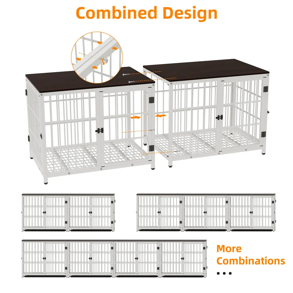 Large Wooden Dog Crate – Furniture-Style Indoor Kennel with 3 Doors, Removable Tray & End Table Design
