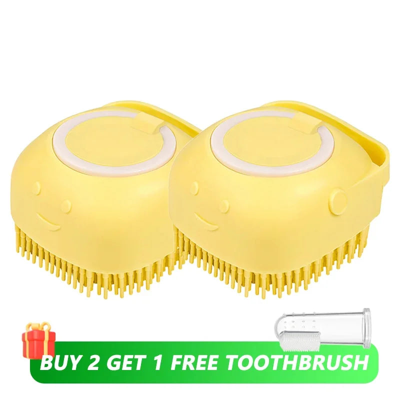 Dog Bathing Brush with Shampoo Dispenser – Soft Silicone Massage & Grooming Tool for Dogs & Cats