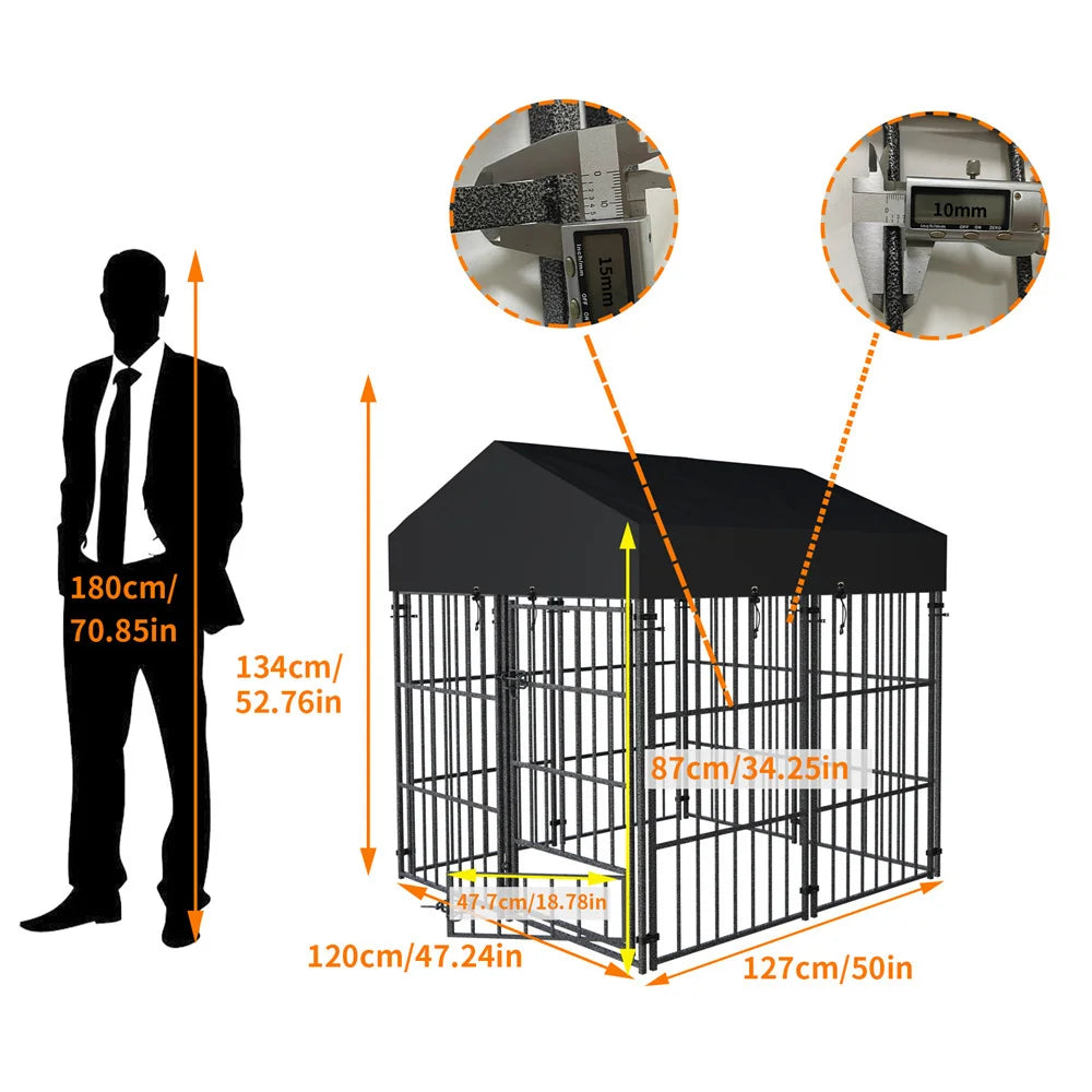 Heavy-Duty Large Dog Kennel – Welded Metal Playpen with Roof Cover for Outdoor & Indoor Use