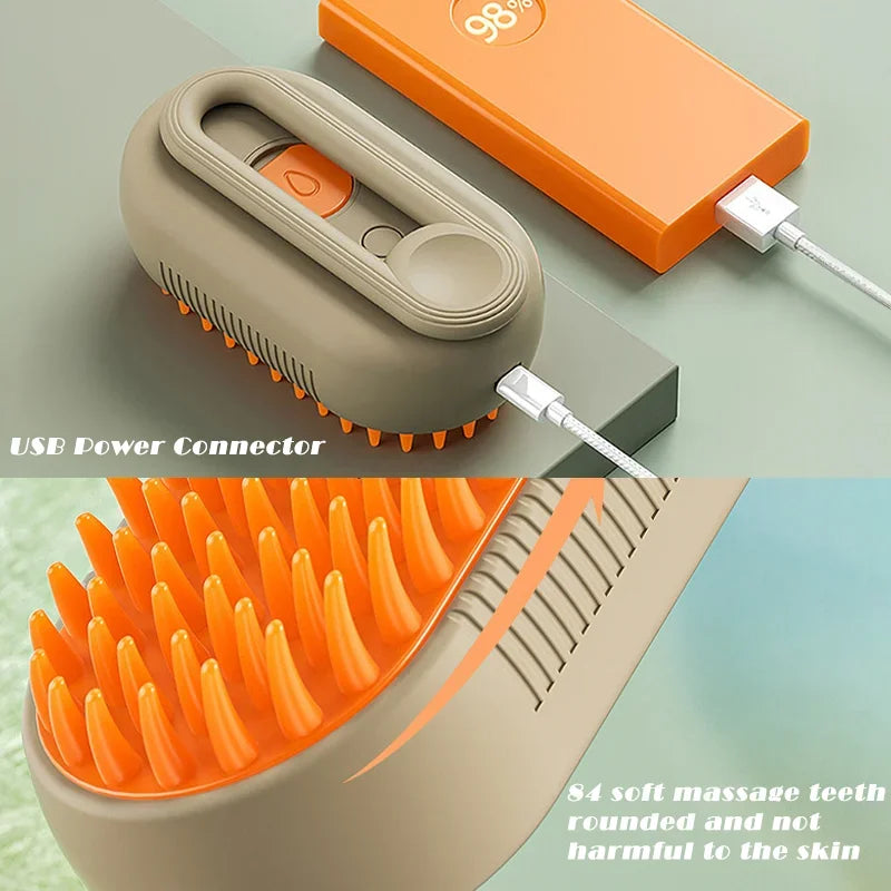 3-in-1 Steam Cat Brush – Pet Hair Remover, Steamy Spray & Massage Comb
