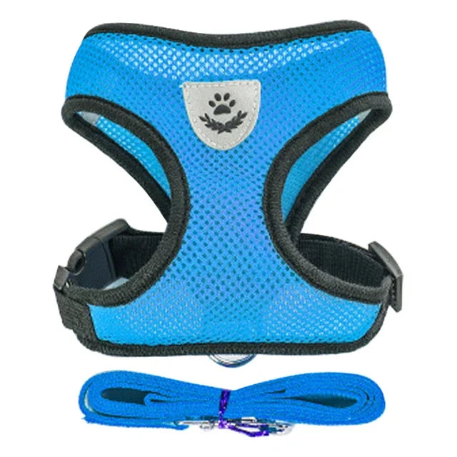Adjustable Mesh Harness Vest with Leash – For Cats, Puppies & Small Dogs