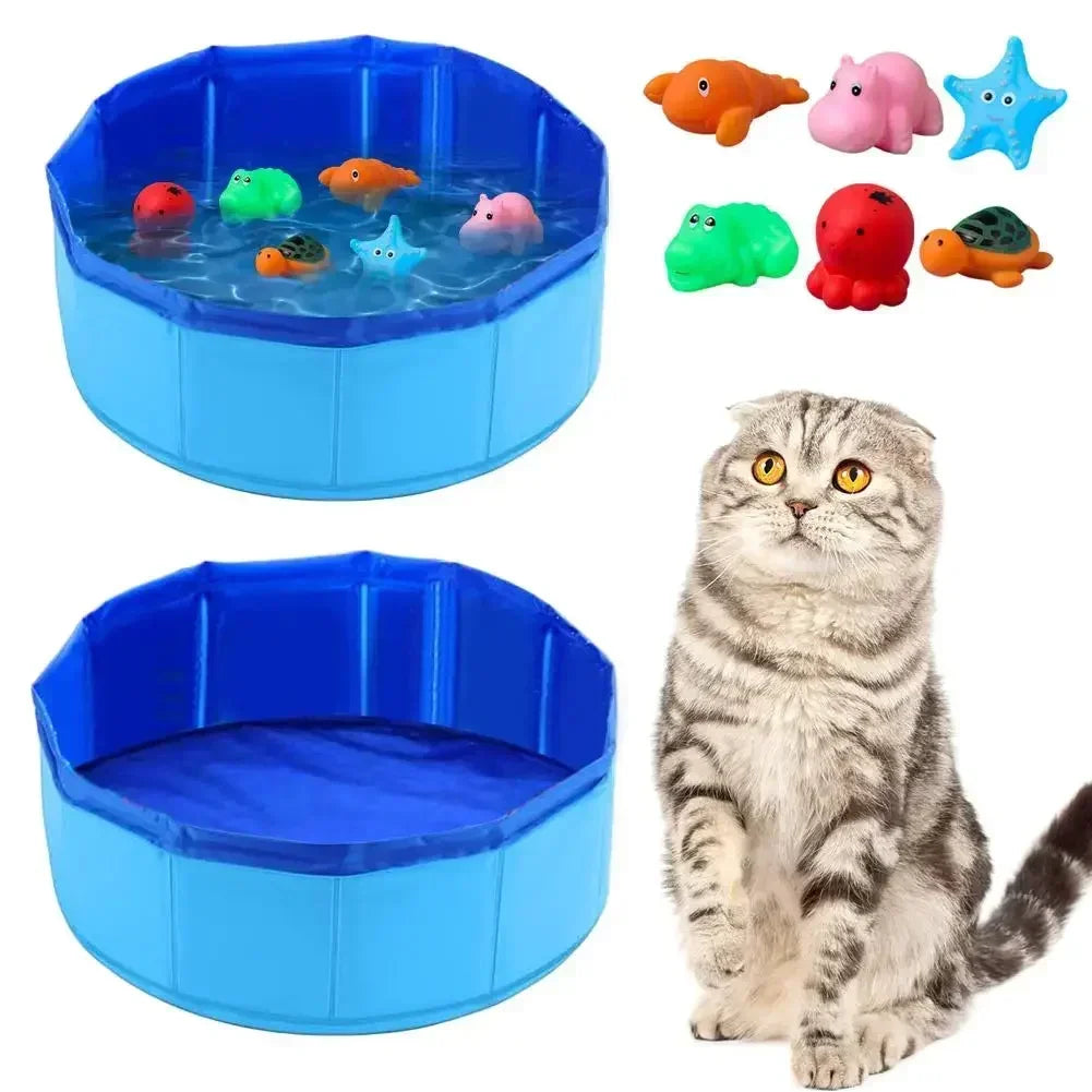 Foldable Cat & Dog Pool – Fun Summer Water Bath Tub with Turtle, Starfish & Octopus Design