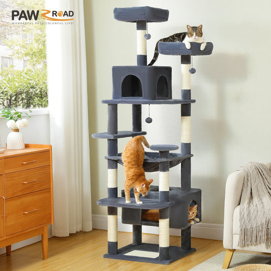 Cat Tree Tower – Multi-Level Indoor Playground with Sisal Scratching Posts, Hammock, Padded Perches & Cozy Condos