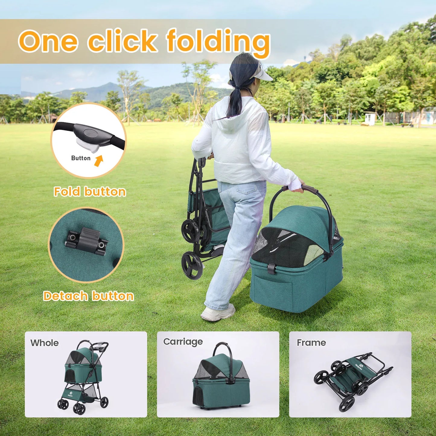 Portable Cart for Small Dogs – One-Click Folding Clip-Type Stroller with Basket