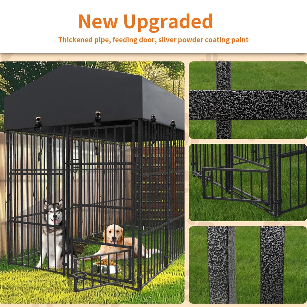 Heavy-Duty Large Dog Kennel – Welded Metal Playpen with Roof Cover for Outdoor & Indoor Use