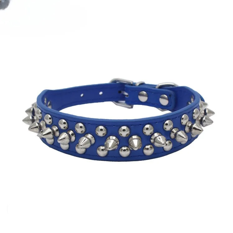Adjustable PU Leather Spiked Dog Collar – Punk Rivet Design for Small Dogs and Cats