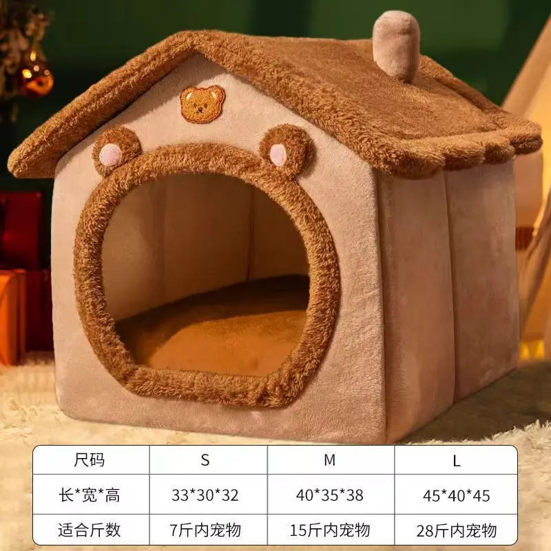 Foldable Pet House – Cozy Cave Bed for Small Dogs & Cats, Removable & Washable