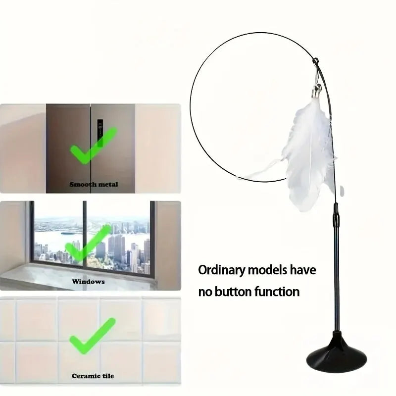 Interactive Cat Teaser Toy – Feather Wand with Bell & Suction Cup Pole for Nonstop Fun
