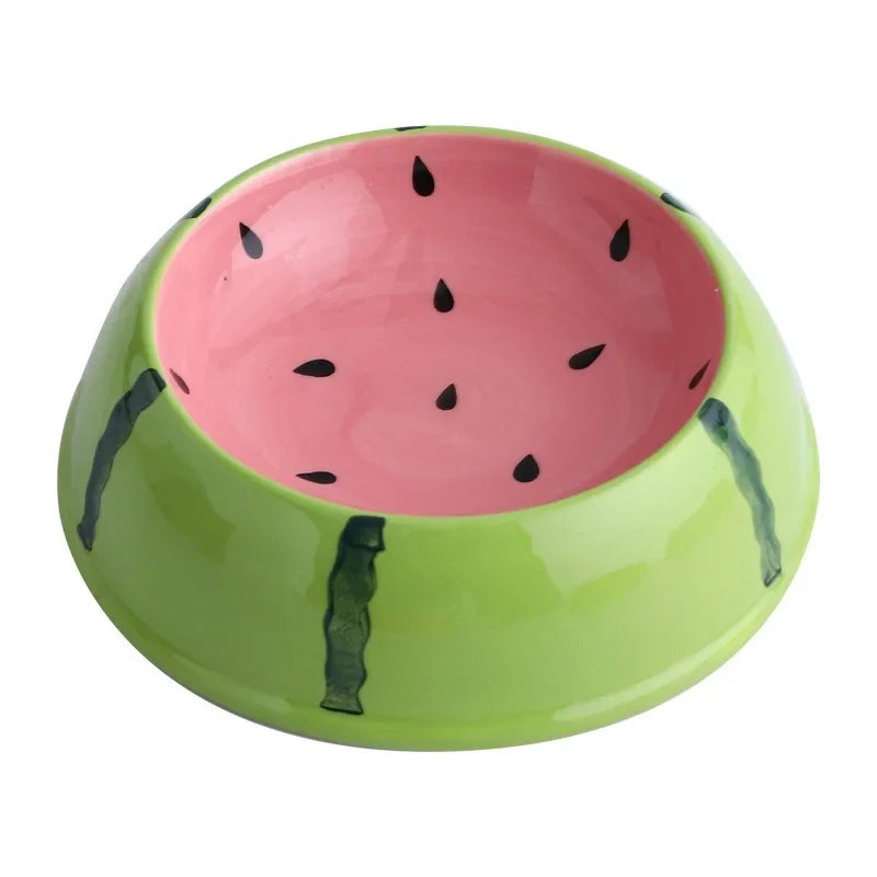 Cute Fruit-Shaped Ceramic Pet Bowls – Watermelon & Strawberry Designs for Cats & Small Dogs