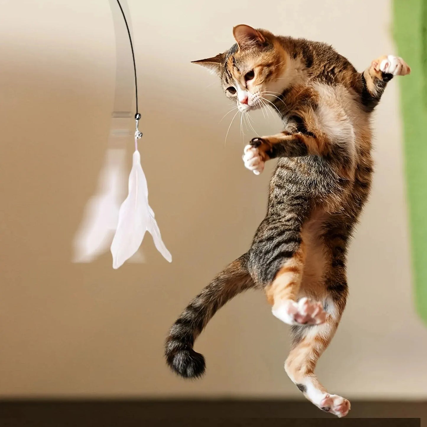 Interactive Cat Teaser Toy – Feather Wand with Bell & Suction Cup Pole for Nonstop Fun