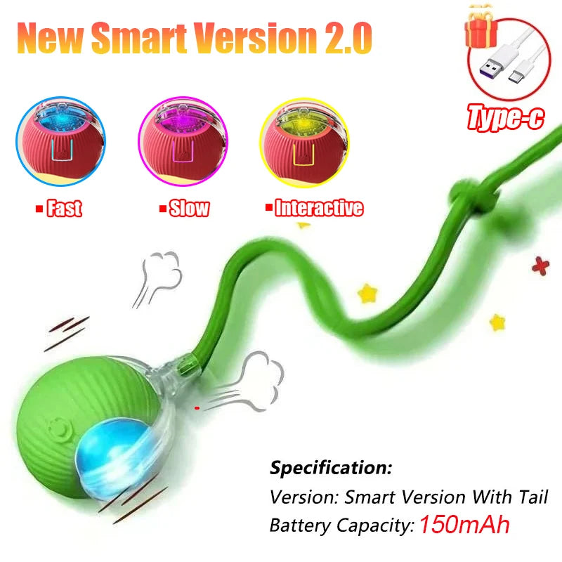 Smart Rolling Ball Toy for Cats & Dogs – Rechargeable with Faux Tail & Mouse-Like Motion
