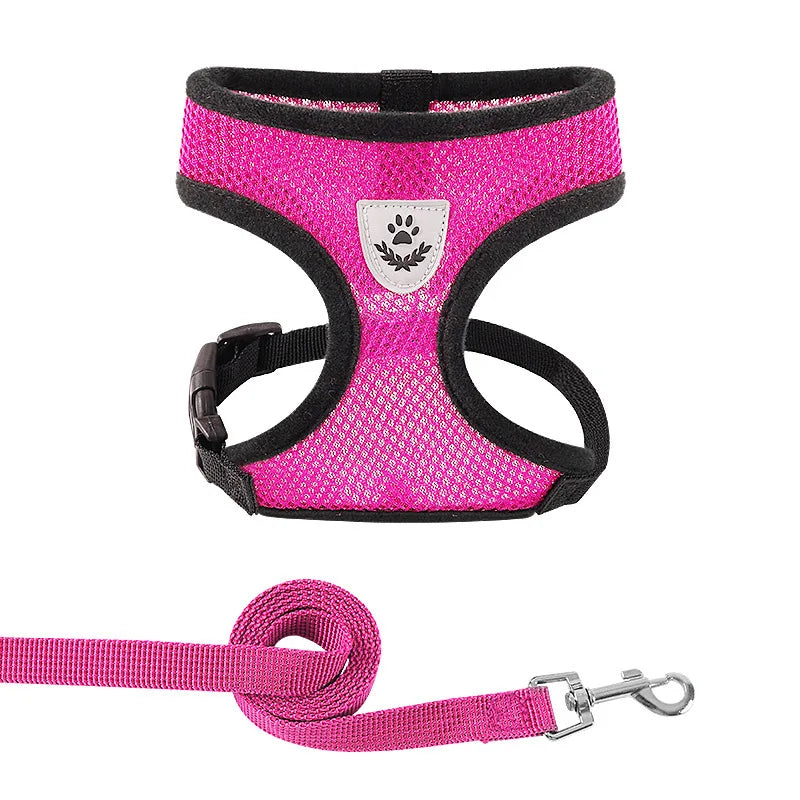 Summer Adjustable Pet Harness & Leash – Breathable Polyester Mesh with Reflective Strips