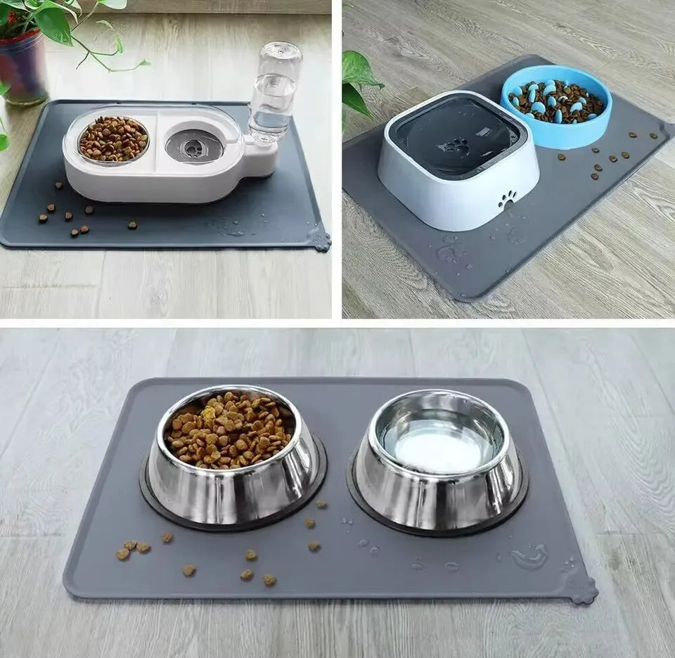 Cat Dog Food Mat For Pet Feeding Bowl Floors Waterproof Non Slip, Silicone Pet Bowl Mat - High-Lipped, Non-Stick, Waterproof Pad