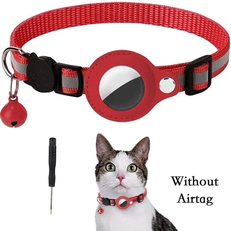 Anti-Lost Cat Collar with AirTag GPS Tracker Case – Reflective, Bell-Equipped Protective Necklace