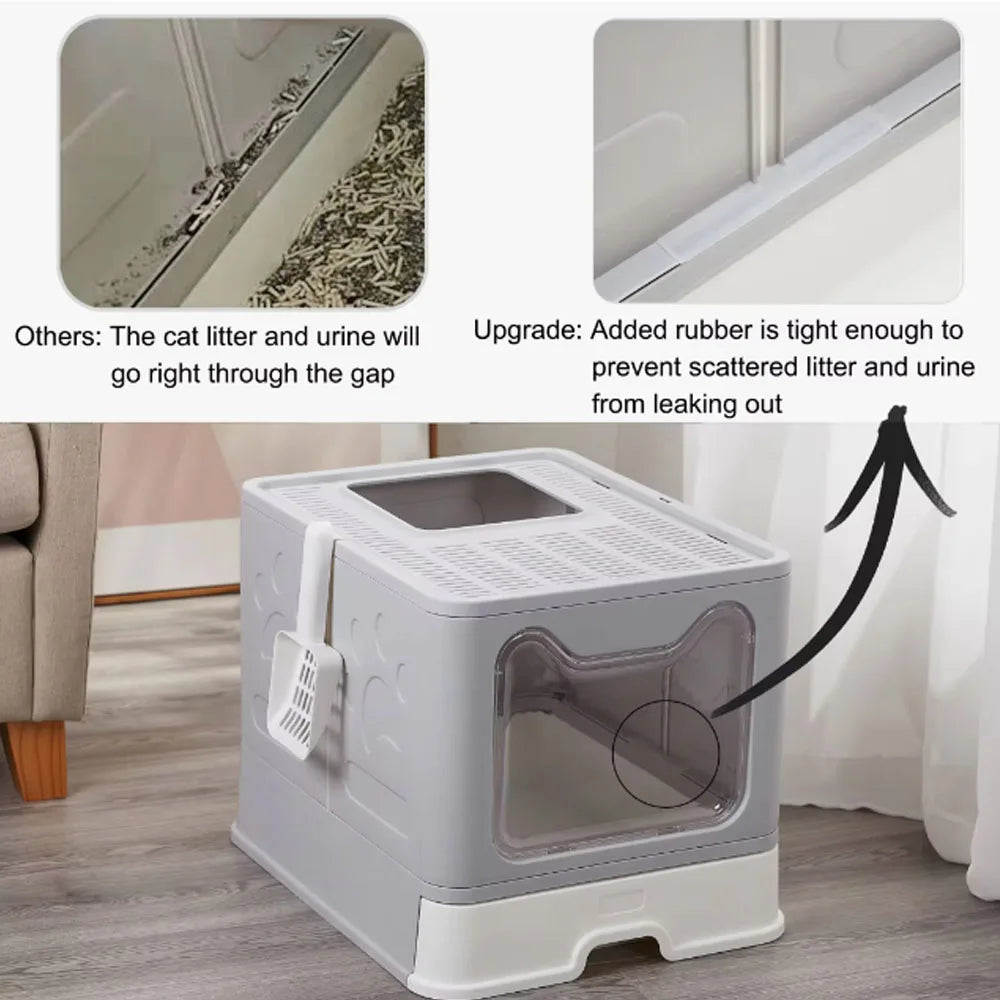 Convenient Foldable Cat Litter Box with Drawer Design and Scooper – Easy Waste Management