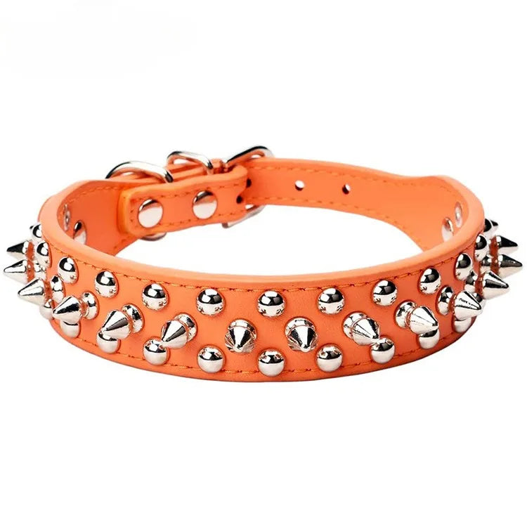 Adjustable PU Leather Spiked Dog Collar – Punk Rivet Design for Small Dogs and Cats