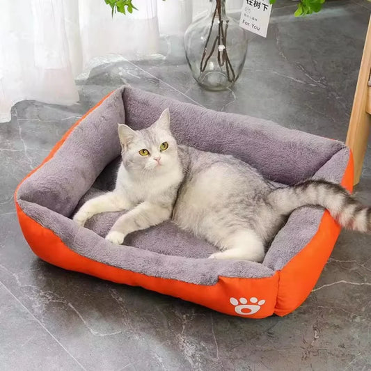 Colorful Square Winter Pet Bed – Soft, Warm & Waterproof for Dogs and Cats