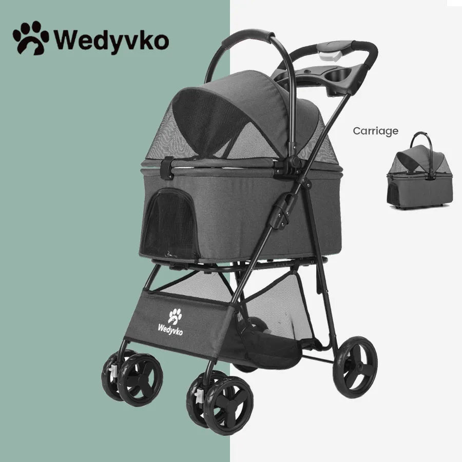 Portable Cart for Small Dogs – One-Click Folding Clip-Type Stroller with Basket